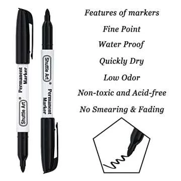 Shuttle Art Permanent Markers, 30 Pack Black Permanent Marker set,Fine Point, Works on Plastic,Wood,Stone,Metal and Glass for Doodling, Marking