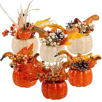 winemana Thanksgiving Decorations Set of 6 Artificial Pumpkin Berry Acorn Pine Cone Vegetables for H...
