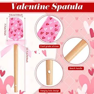 3 Pcs Valentine‘s Day Silicone Spatulas with Wooden Handles Valentine Pattern Heat Resistant Bakin...