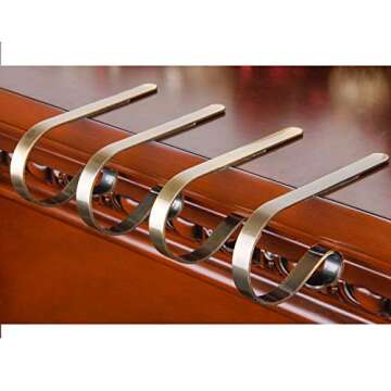 QinYing Christmas Hooks for Stockings,Socking Holders,Home Kitchen Hanging Hooks,Multiple Uses,Safty and Without Damage,4Pcs - Aeneous