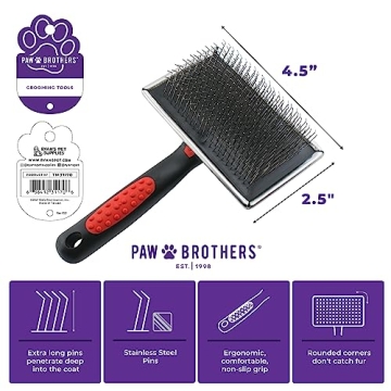 Paw Brothers Extra Long Slicker Brush for Dogs and Cats