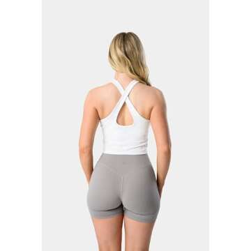 Kamo Fitness Ellyn High Neck Tank Top Sports Bra for Women Soft Padded Built-in Bra Longline Yoga Running Workout (Snow White, S)