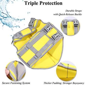 VIVAGLORY Life Jacket for Dogs of Sports Style, Water Vest Jacket for Dog, Heavy Duty Pet Safety Vest, Comfortable Neoprene Lifejackets with Hook & Loop Closure, Yellow, Large