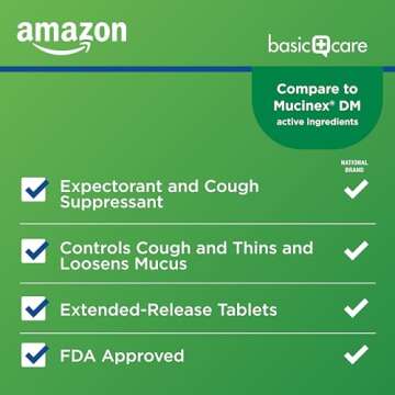 Amazon Basic Care Mucus Relief DM,12 Hour Guaifenesin & Dextromethorphan Hydrobromide Extended-Release Tablets, 600 mg/30 mg, 40 Count (Pack of 1) (Packaging may vary)