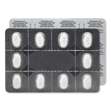 Amazon Basic Care Mucus Relief DM,12 Hour Guaifenesin & Dextromethorphan Hydrobromide Extended-Release Tablets, 600 mg/30 mg, 40 Count (Pack of 1) (Packaging may vary)