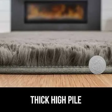 Gorilla Grip Soft Faux Fur Area Rug, Washable, Shed and Fade Resistant, Grip Dots Underside, Fluffy Shag Indoor Bedroom Rugs, Easy Clean, for Living Room Floor, Nursery Carpets, 5x7 FT, Steel Gray