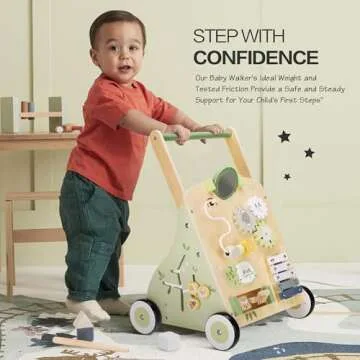 Wooden Baby Push Walker and Toddler Pull Learning Activity Toy - Develop Motor Skills & Creativity -...