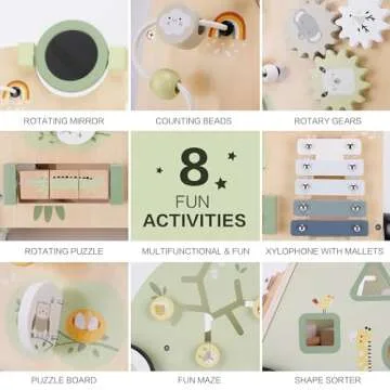 Wooden Baby Push Walker and Toddler Pull Learning Activity Toy - Develop Motor Skills & Creativity - Multiple Activities Center for 1-3 Years Old Boys and Girls