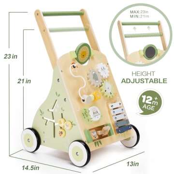 Wooden Baby Push Walker and Toddler Pull Learning Activity Toy - Develop Motor Skills & Creativity - Multiple Activities Center for 1-3 Years Old Boys and Girls
