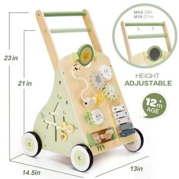 Wooden Baby Push Walker and Toddler Pull Learning Activity Toy - Develop Motor Skills & Creativity - Multiple Activities Center for 1-3 Years Old Boys and Girls