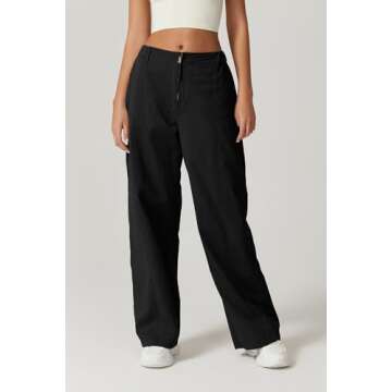 QINSEN Wide Leg Palazzo Pants for Women High Waist Zip Front Cargo Pants Casual Loose Fit Full Length Pants Black M