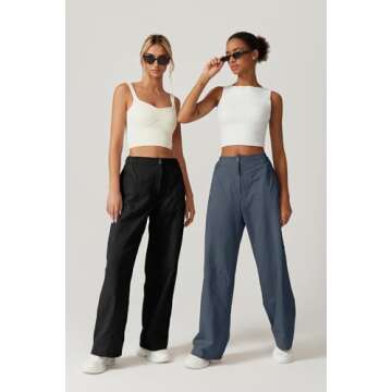 QINSEN Wide Leg Palazzo Pants for Women High Waist Zip Front Cargo Pants Casual Loose Fit Full Length Pants Black M