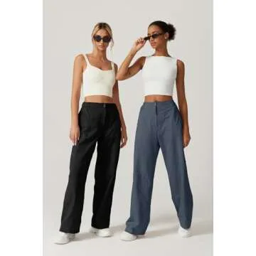 QINSEN Wide Leg Palazzo Pants for Women High Waist Zip Front Cargo Pants Casual Loose Fit Full Length Pants Black M