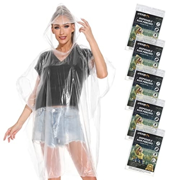 APEXUP Emergency Disposable Rain Ponchos - 5 Pack for Camping, Hiking & Travel