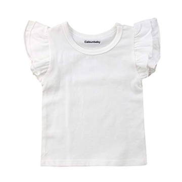Infant Toddler Baby Girl Top Basic Plain Ruffle T-Shirt Blouse Casual Clothes (6-12 Months, White)