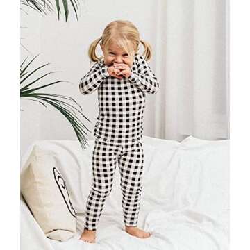 AVAUMA Baby Boys Girls Pajama Set 6M-7T Kids Cute Toddler Buffalo Check Pattern Design Pjs Cotton Sleepwear (Check.White/Bk.XS)