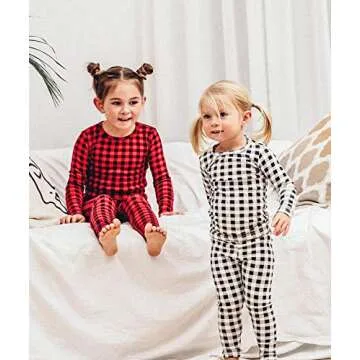 AVAUMA Baby Boys Girls Pajama Set 6M-7T Kids Cute Toddler Buffalo Check Pattern Design Pjs Cotton Sleepwear (Check.White/Bk.XS)