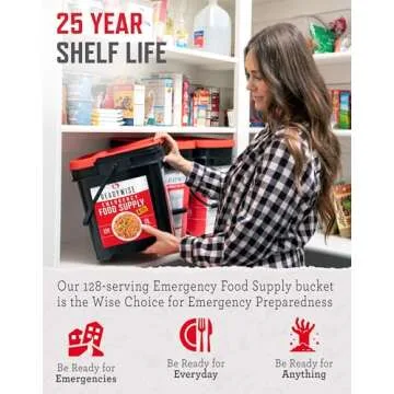 READYWISE - Emergency Food Supply, 124 Servings, 1 Bucket, Freeze-Dried, MRE, Pre-made, Survival and Adventure Essentials for Camping, Hiking & Emergencies, Individually Packaged, 25-Year Shelf Life