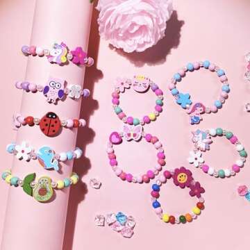 SIELEVIN 12 PCS Girls Bracelet for Kids Unicorn Mermaid Wooden Beaded Bracelets Birthday Party Favor...