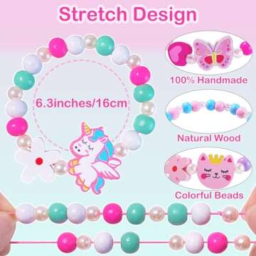 SIELEVIN 12 PCS Girls Bracelet for Kids Unicorn Mermaid Wooden Beaded Bracelets Birthday Party Favors Goodies Bag Stuffers Fillers Cute Pinata Stuffers Rainbow Butterfly Heart Jewelry Gifts