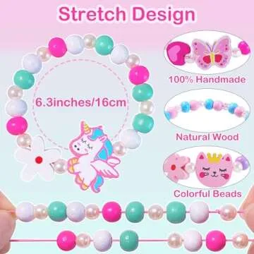 SIELEVIN 12 PCS Girls Bracelet for Kids Unicorn Mermaid Wooden Beaded Bracelets Birthday Party Favors Goodies Bag Stuffers Fillers Cute Pinata Stuffers Rainbow Butterfly Heart Jewelry Gifts