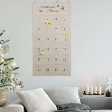 Christmas Advent Calendar, 24 Pockets Xmas Decoration 2023 Portable Practical Hanging Bag for Drawing Room Dorm Holiday Office