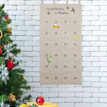 Christmas Advent Calendar, 24 Pockets Xmas Decoration 2023 Portable Practical Hanging Bag for Drawing Room Dorm Holiday Office