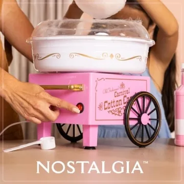 Nostalgia Cotton Candy Machine - Retro Cotton Candy Machine for Kids with 2 Reusable Cones, 1 Sugar Scoop, and 1 Extractor Head – Pink