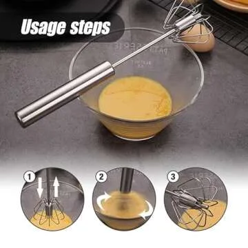 Stainless Steel Semi-Automatic Whisk, 2024 New Stainless Steel Egg Whisk Hand Push Rotary Whisk Blender, Hand Push Mixer Stirrer Tool for Cooking Kitchen Home Egg Milk (10in)