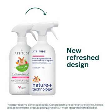 ATTITUDE Fruit and Vegetable Wash, Removes Wax, Dirt and Impurities, Plant- and Mineral-Based, Vegan, Unscented, 27.1 Fl Oz