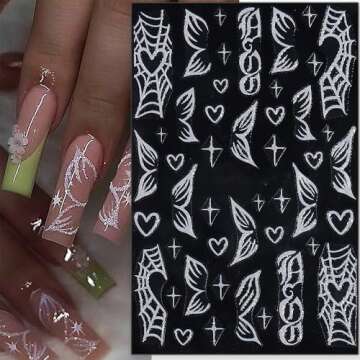 Glitter Nail Stickers for Nail Art Reflective Flame Butterfly Nail Decals Pink White Flower Nail Art Stickers for Nail Designs Star Heart Stickers for Nails French Tip Nail Stickers for Girls Women