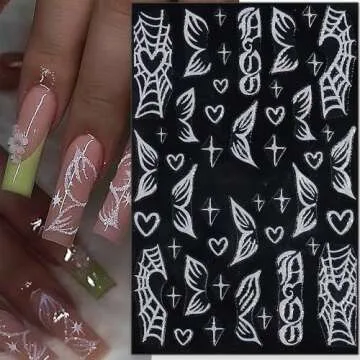 Glitter Nail Stickers for Nail Art Reflective Flame Butterfly Nail Decals Pink White Flower Nail Art Stickers for Nail Designs Star Heart Stickers for Nails French Tip Nail Stickers for Girls Women