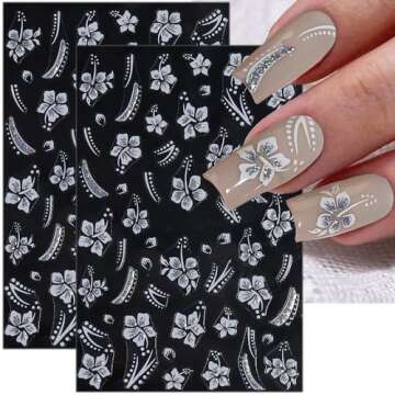 Glitter Nail Stickers for Nail Art Reflective Flame Butterfly Nail Decals Pink White Flower Nail Art Stickers for Nail Designs Star Heart Stickers for Nails French Tip Nail Stickers for Girls Women