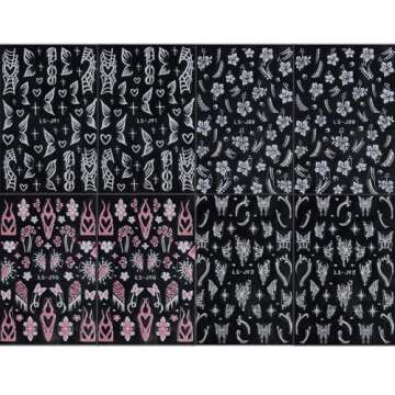 Glitter Nail Stickers for Nail Art Reflective Flame Butterfly Nail Decals Pink White Flower Nail Art Stickers for Nail Designs Star Heart Stickers for Nails French Tip Nail Stickers for Girls Women