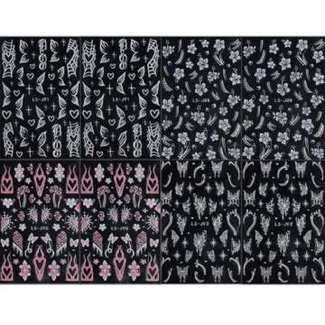 Glitter Nail Stickers for Nail Art Reflective Flame Butterfly Nail Decals Pink White Flower Nail Art Stickers for Nail Designs Star Heart Stickers for Nails French Tip Nail Stickers for Girls Women