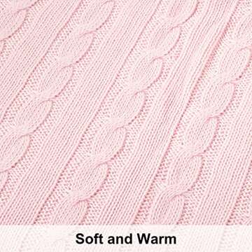 NTBAY 100% Pure Cotton Cable Knit Throw Blanket, Super Soft Warm 51x67 Knitted Throw Blanket for Couch, Sofa, Chair, Bed - Extra Cozy, Machine Washable, Comfortable Home Decor, Baby Pink