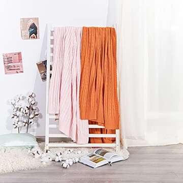 NTBAY 100% Pure Cotton Cable Knit Throw Blanket, Super Soft Warm 51x67 Knitted Throw Blanket for Couch, Sofa, Chair, Bed - Extra Cozy, Machine Washable, Comfortable Home Decor, Baby Pink