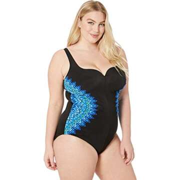 Miraclesuit Women's Plus Size Swimwear Knit Pick Temptress Curved Tummy Control One Piece Swimsuit, Black, 16W
