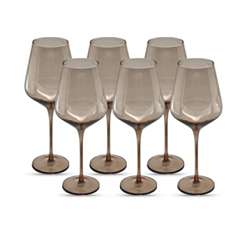 Saludi Original Smokey Sand Wine Glasses, 16.5oz (Set of 6) Stemmed Single Color Smoky Amber Brown N...