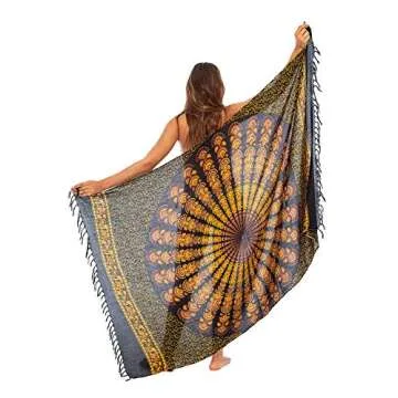 Back From Bali Womens Beach Swimsuit Bikini Cover Up Wrap and Clip Sarong Peacock Black Gold