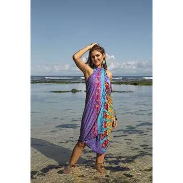 Back From Bali Womens Beach Swimsuit Bikini Cover Up Wrap and Clip Sarong Peacock Black Gold