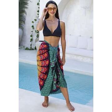 Back From Bali Womens Beach Swimsuit Bikini Cover Up Wrap and Clip Sarong Peacock Black Gold