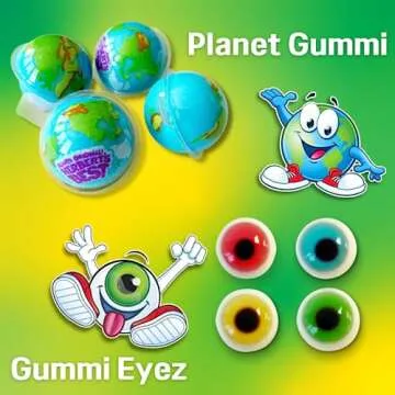 Efrutti Planet Gummies and Gummy Eyeballs (Pact of 4)- individually Wrapped, Tik Tok Candy