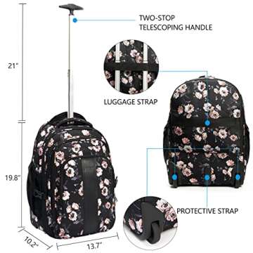 KROSER Laptop Rolling Backpack 17 inch Premium Wheeled Computer Backpack for Women with RFID Pockets...