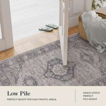 Lahome Oriental Hallway Runner Rug, 2.5x10 Washable Runner Ultra-Thin Hallway Rug for Bedroom Entryway, Soft Long Carpet for Kitchen Bathroom ‎Laundry Room, Grey/Brown