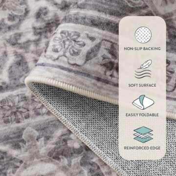 Lahome Oriental Hallway Runner Rug, 2.5x10 Washable Runner Ultra-Thin Hallway Rug for Bedroom Entryway, Soft Long Carpet for Kitchen Bathroom ‎Laundry Room, Grey/Brown