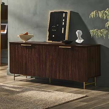Walker Edison Lowen Contemporary Fluted-Door Sideboard, 69 Inch, Gold/Dark Walnut