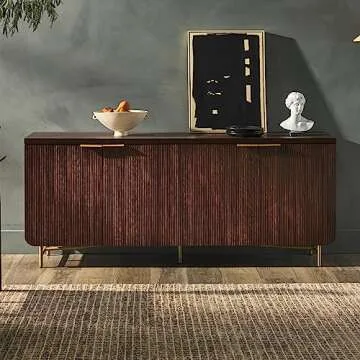 Walker Edison Lowen Contemporary Fluted-Door Sideboard, 69 Inch, Gold/Dark Walnut