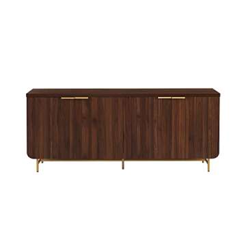 Walker Edison Lowen Contemporary Fluted-Door Sideboard, 69 Inch, Gold/Dark Walnut