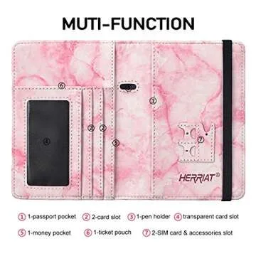 HerriaT Leather Passport Holder Cover Case RFID Blocking Marble Travel Wallets Card Case for Women Men(#1Marble Texture Pink)